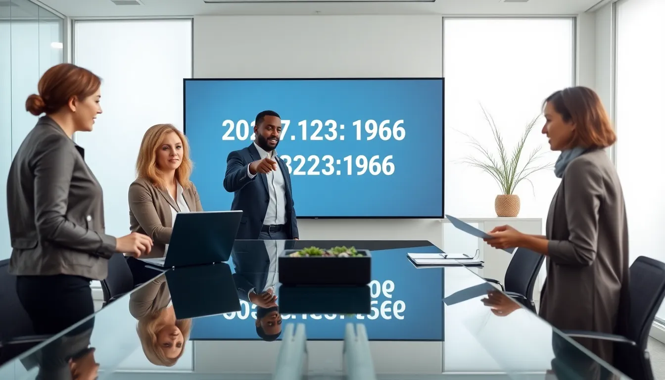 IT professionals discussing IP addresses in a modern office.